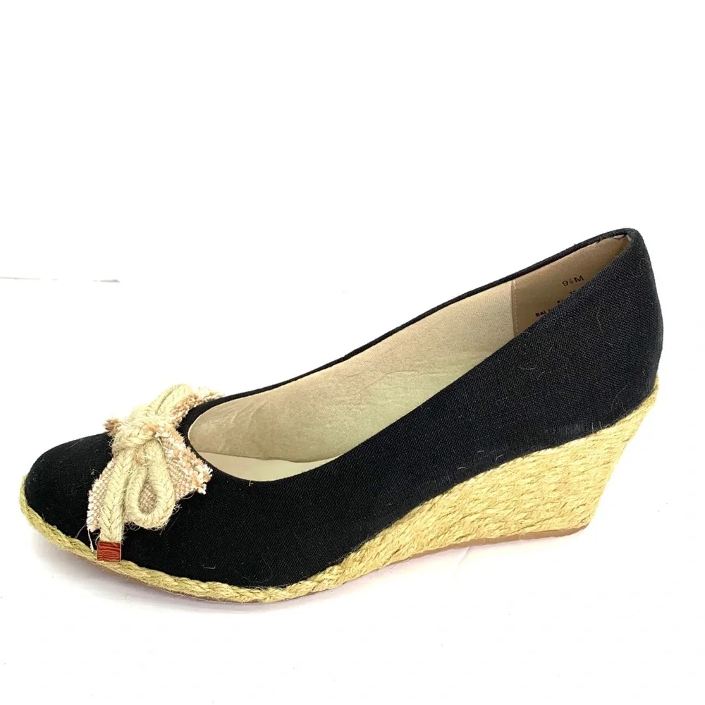 FITZWELL Casual Summer Black Canvas and Jute Espadrilles, 9.5M